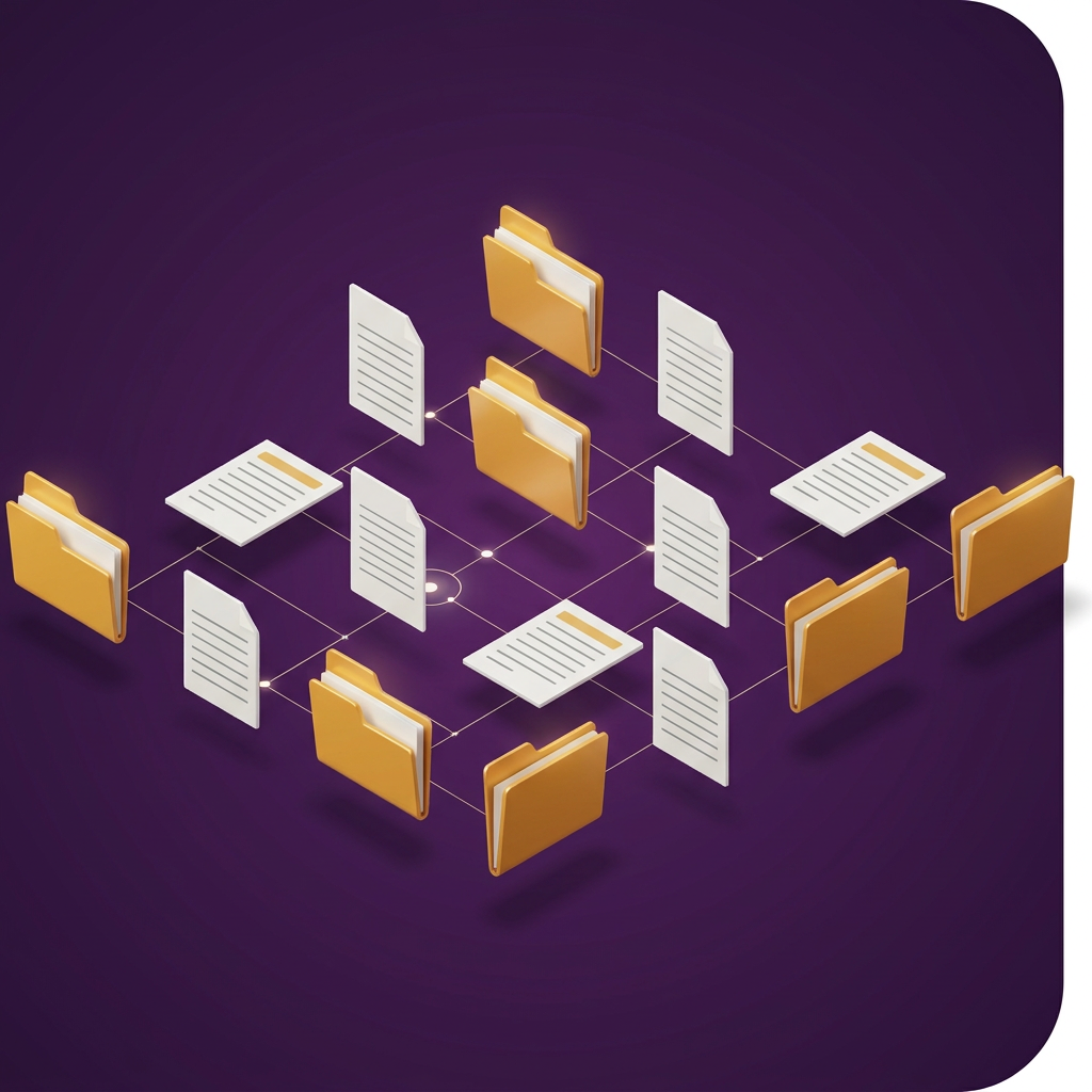 Illustration of coordinated digital field documents, folders, and mobile work tools